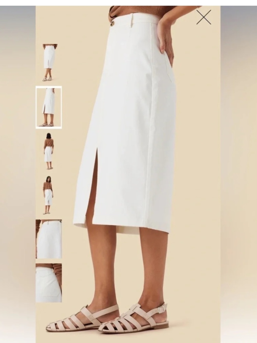 Amour Vert Lina Organic Cotton Midi Skirt Ivory White Women’s Large, New
